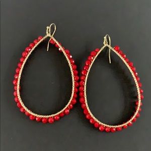 ♥️ Gold Red bead Oval Earrings ♥️